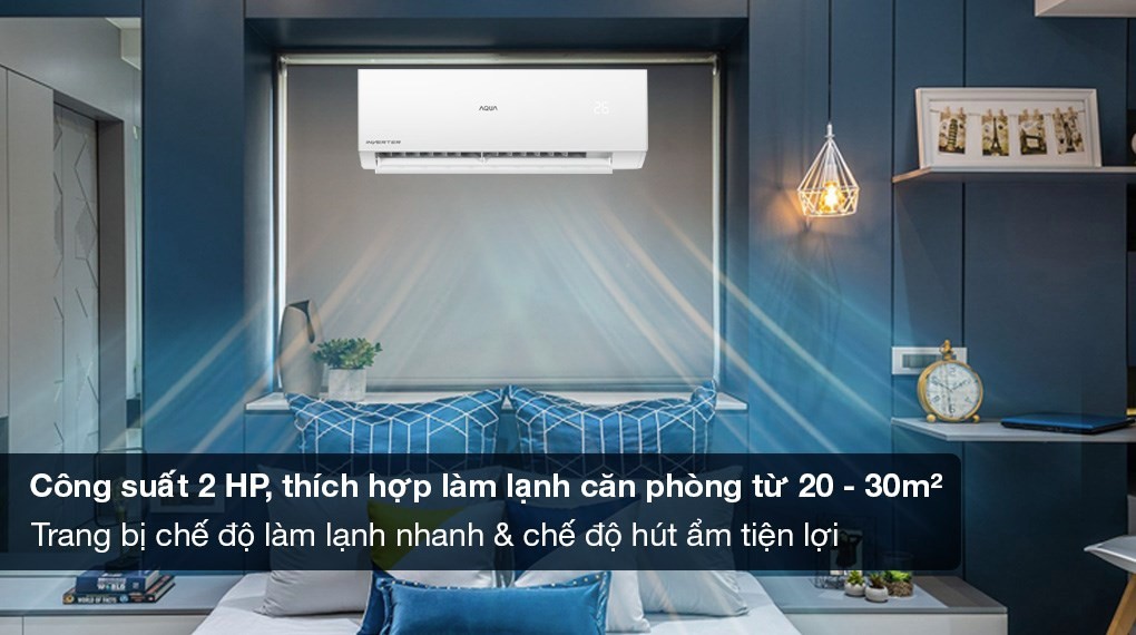 AQUA Inverter 2 HP AQA-RV18QE 에어컨 - 2 HP 출력으로 20 - 30m2 면적에 적합하며 급속 냉방 및 편리한 제습 모드 탑재
