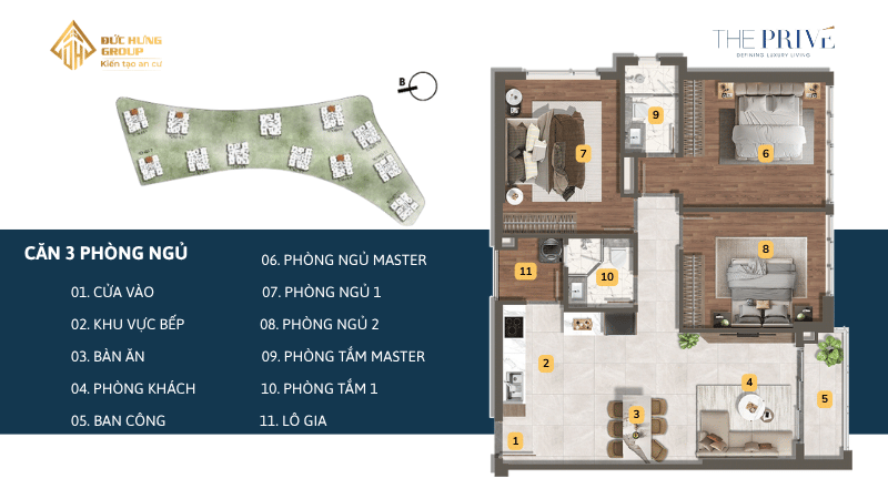 Layout căn hộ 3 phòng ngủ