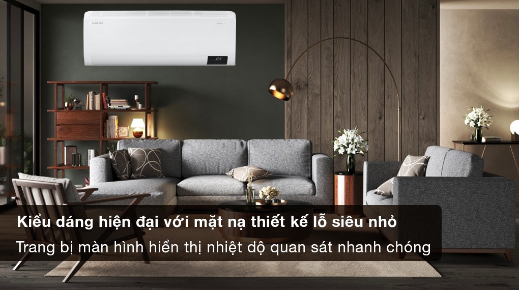 Samsung Inverter 1 HP AR10CYECAWKNSV air conditioner - Modern design with a micro-perforated indoor unit panel and an easy-to-read temperature display
