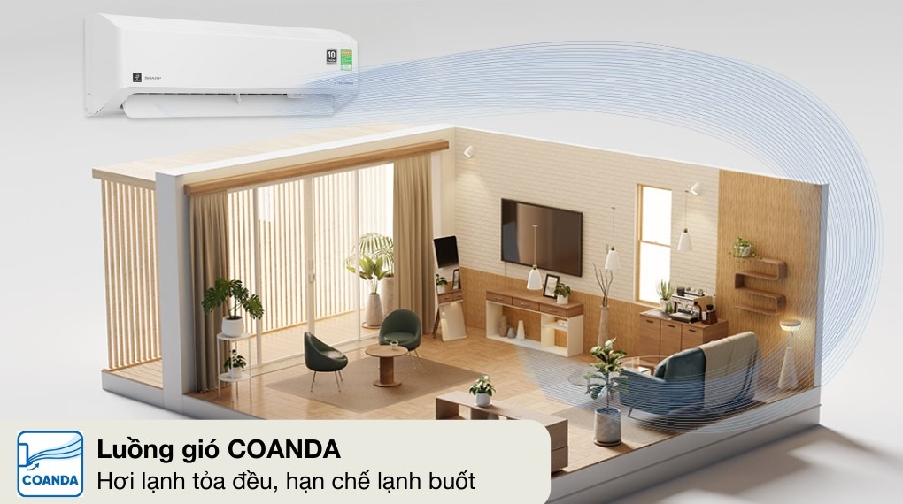 에어컨 Sharp Inverter 1 HP AH-XP10CHW - Coanda 바람