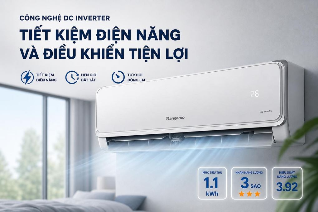 에어컨 Kangaroo Inverter 1 HP KG9ACI - 전력 절약과 편리한 제어