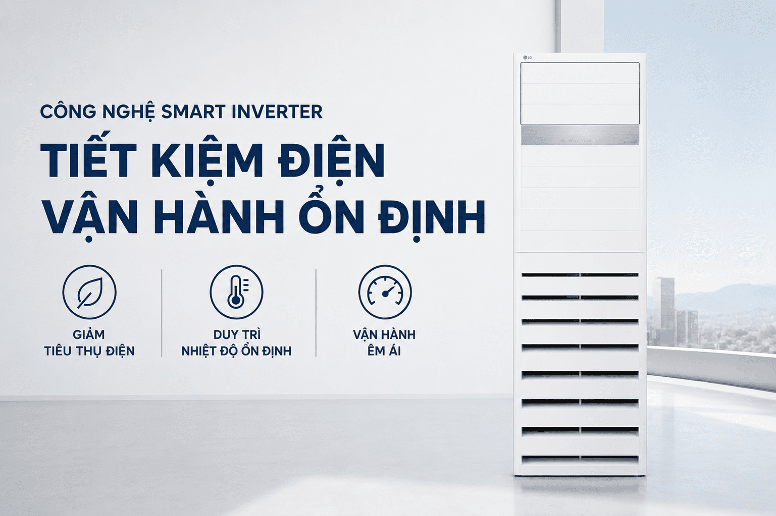 LG Inverter 3 HP ZPNQ30GT3A1 floor-standing air conditioner - Energy saving with Smart Inverter technology