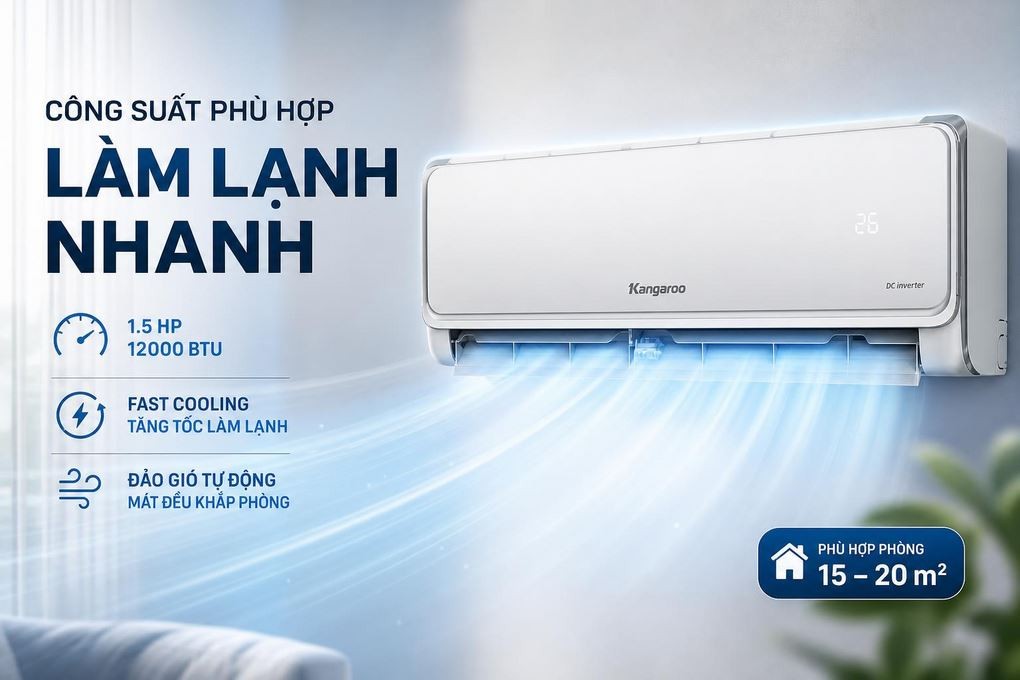 Kangaroo Inverter 1.5 HP KG12ACI air conditioner - Suitable capacity, fast cooling