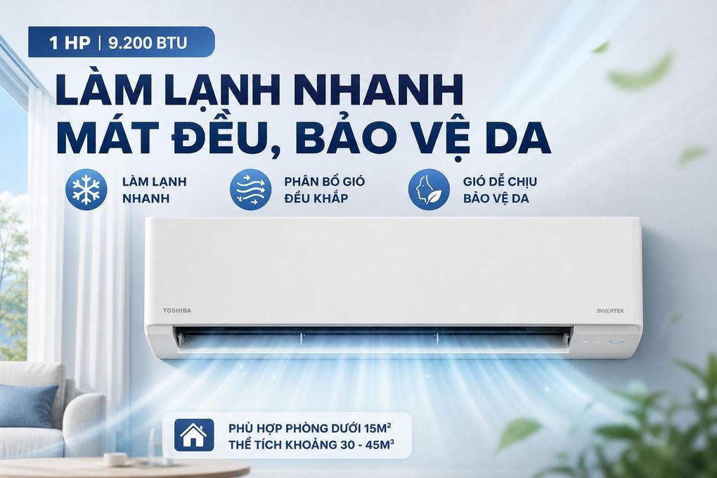 Toshiba Inverter 1 HP RAS-H10F2KCVSG-V 에어컨 - 빠른 냉방, 고른 시원함, 피부 보호