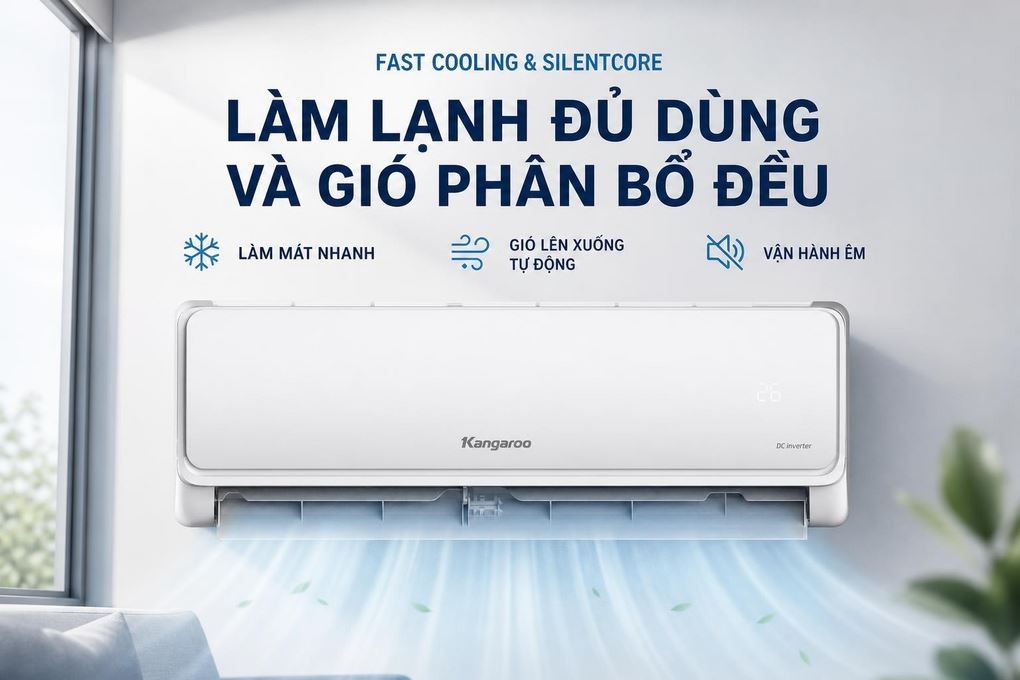 에어컨 Kangaroo Inverter 1 HP KG9ACI - 충분한 냉방력과 고른 바람 분배