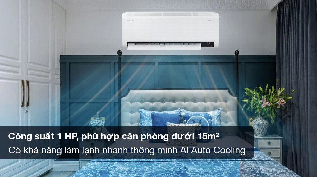 Samsung Inverter 1 HP AR10CYECAWKNSV air conditioner - 1 HP capacity suits rooms under 15m2, equipped with fast-cooling technology