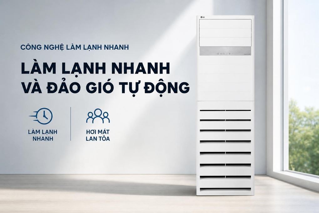 LG Inverter 3 HP ZPNQ30GT3A1 floor-standing air conditioner - Fast cooling with swinging airflow