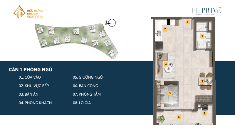 Layout căn hộ 1 phòng ngủ