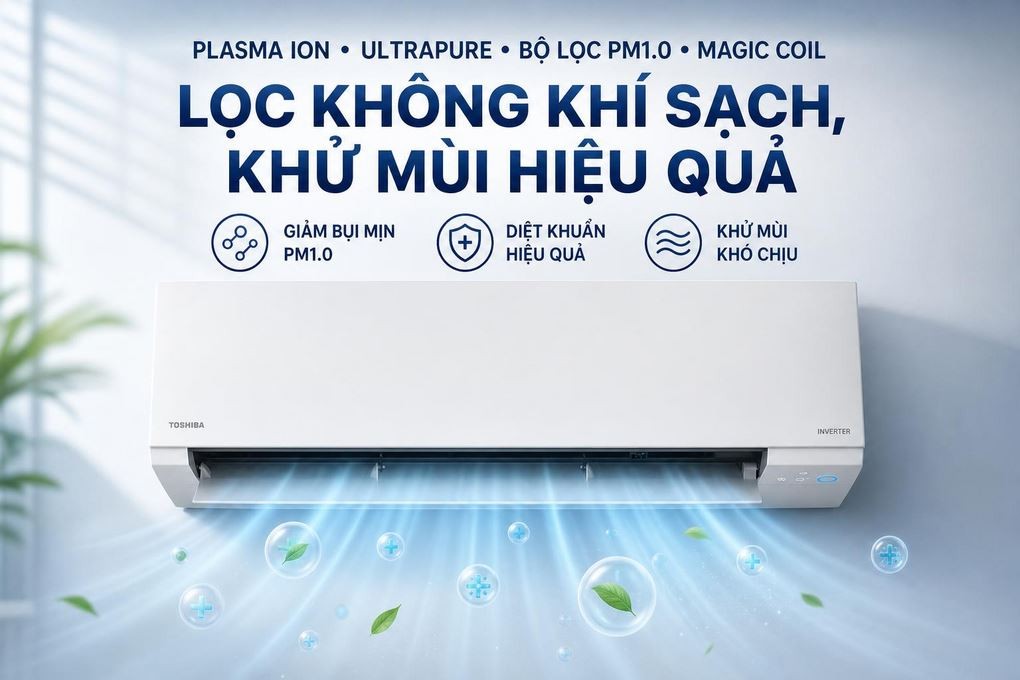 Toshiba Inverter 1 HP RAS-H10F2KCVSG-V 에어컨 - 깨끗한 공기 정화, 효과적인 탈취